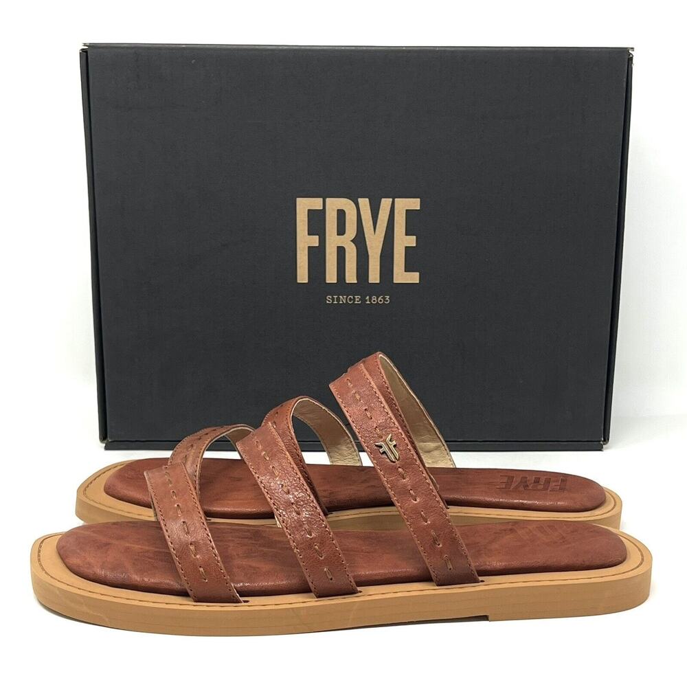 Frye Faye Strappy Slides Sandals Womens Size 10 Cognac Brown 40366 Leather NIB